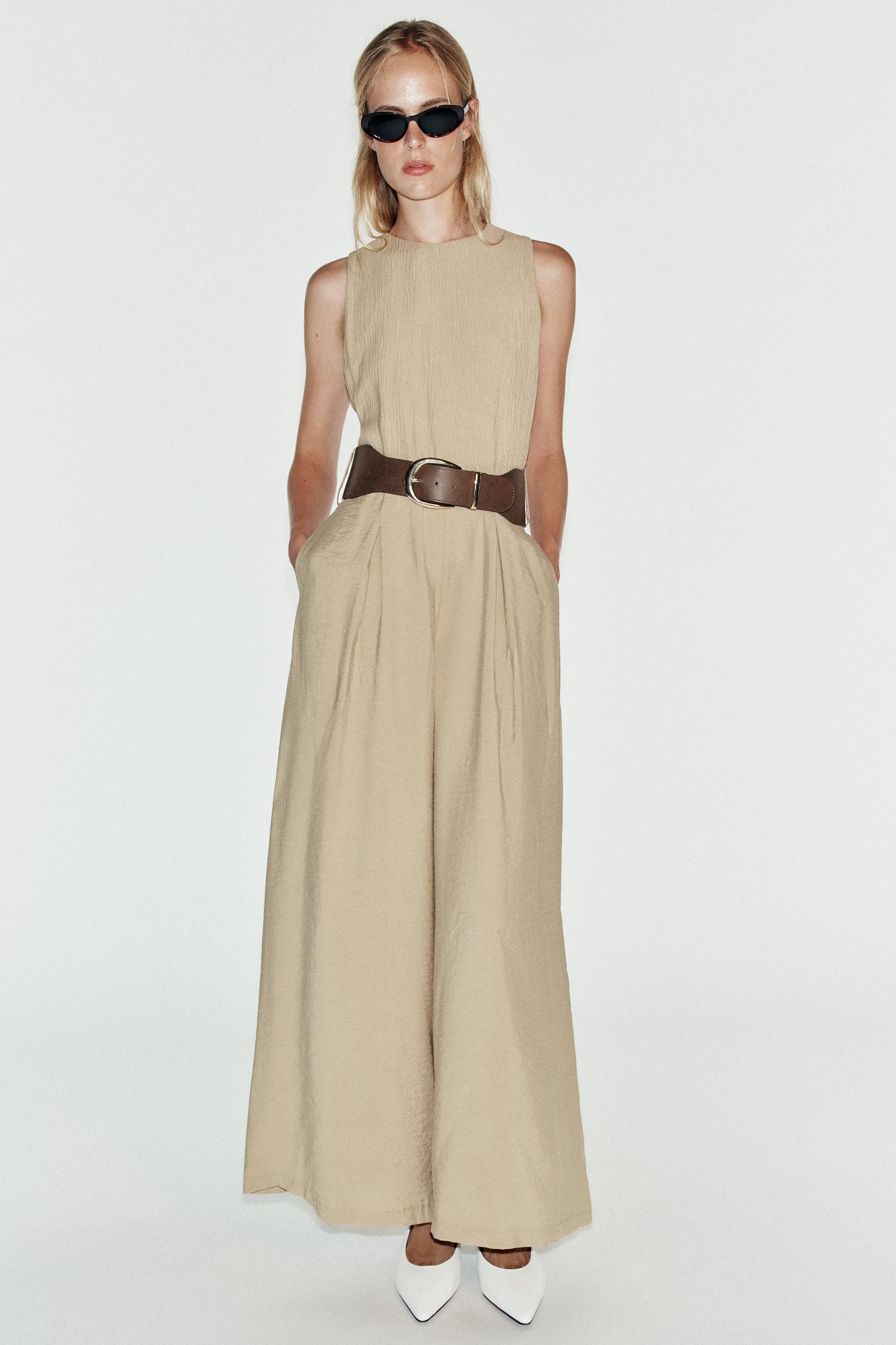 COMBINED WIDE-LEG BELTED JUMPSUIT
